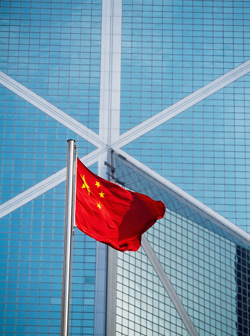 Chinese Flag In Front Of Bank Of China,Hong Kong,China