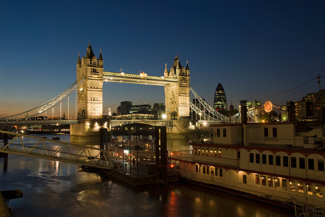 Tower Bridge Illuminated At Night, London,England,Uk