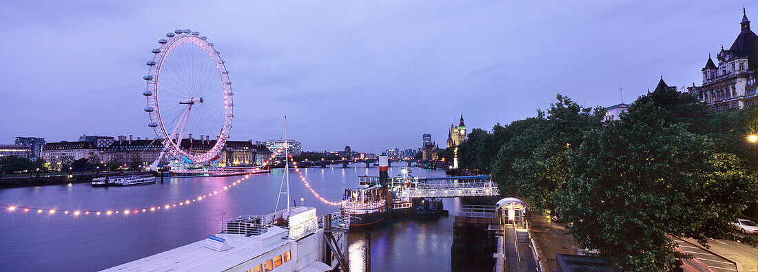 London Skyline As Seen From Hungerford Bridge, England,Uk