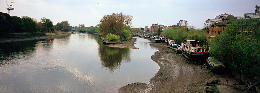 View Of Thames Looking Westwards,From Kew Bridge, Kew,West London,England,Uk