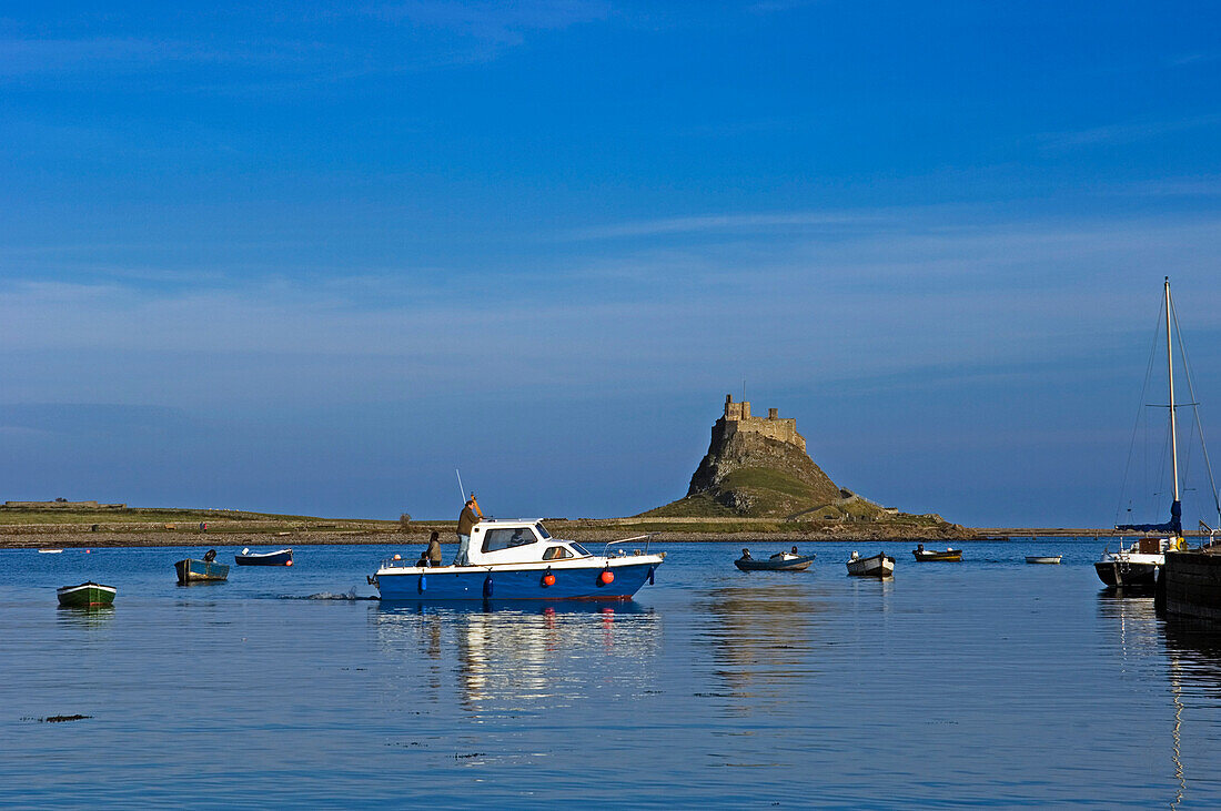 Lindesfarne Castle And Boats, Holy Island,Northumberland,Uk