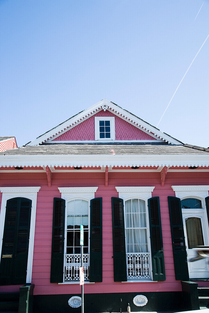 Traditional French Building Painted Pink, French Quarter,New Orleans,Louisiana,Usa