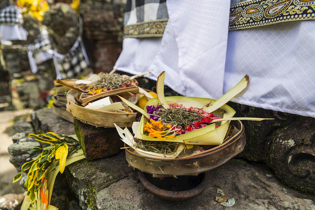 Offering At A Traditional Hindu Temple; Bali Island, Indonesia