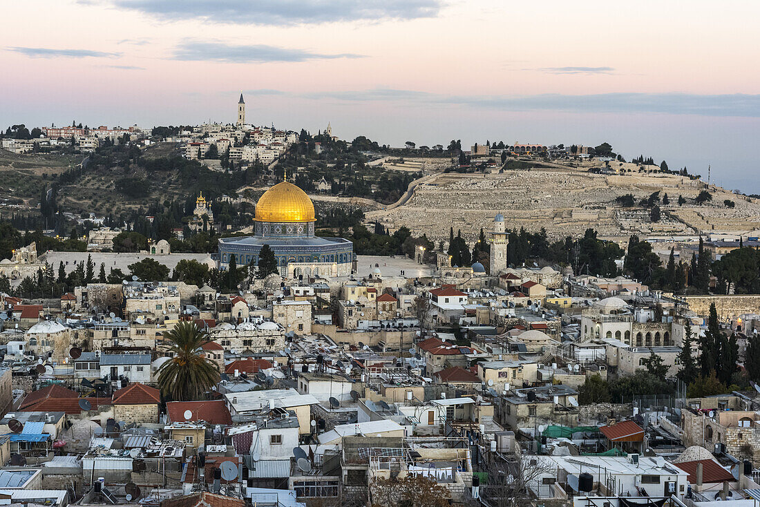 View Of The Old City Of Jerusalem And Temple Mount; Jerusalem, Israel