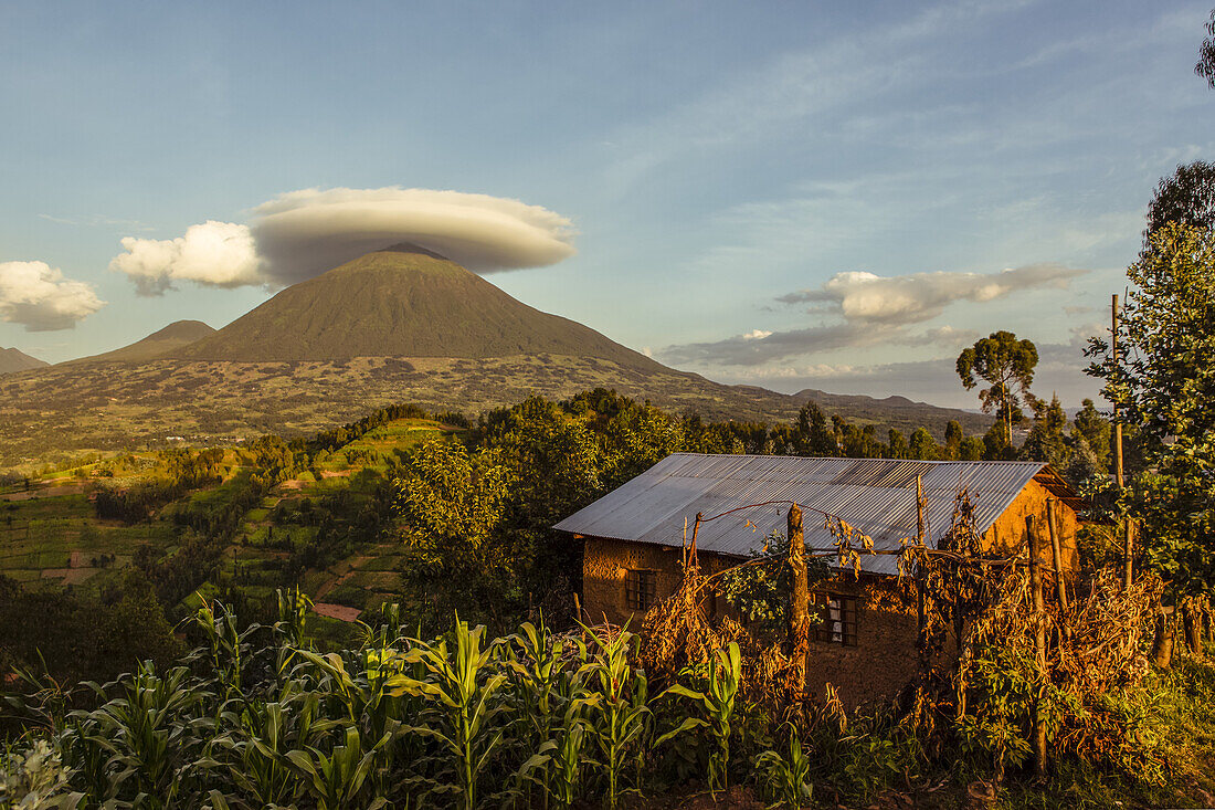 Lenticular cloud over a mountain in Volcanoes National Park; Rwanda