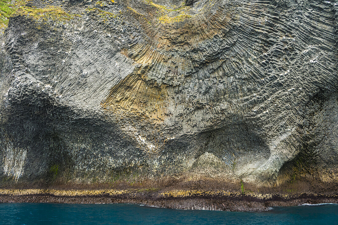 Strange basalt rock formations on Heimaey, the largest of the Westman Islands; Iceland