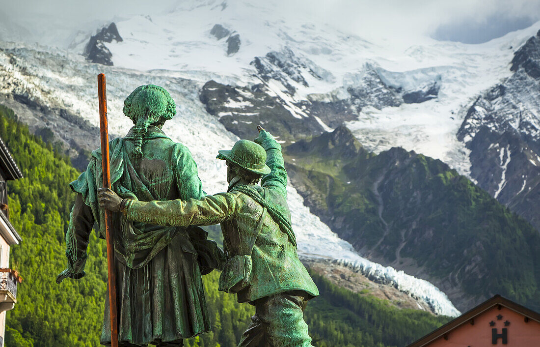 The statue of Saussure and Balmat; Chamonix-Mont Blanc, Rhone-Alpes, France