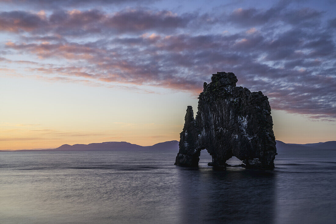 The rock formation known as Hvitserkur, at sunset, Northern Iceland; Iceland