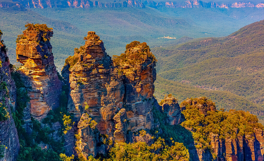 Felsformation 'Three Sisters', Blue Mountains, Jamison Valley; New South Wales, Australien.