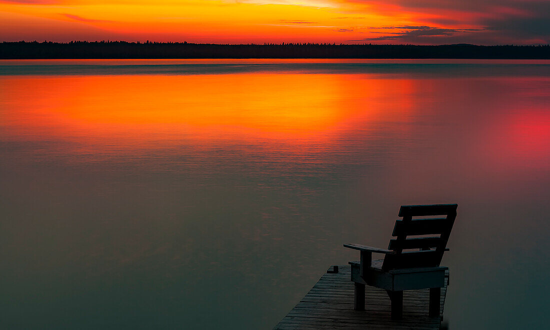 Sunset over Greig Lake, Meadow Lake Provincial Park, Northern Saskatchewan; Saskatchewan, Canada