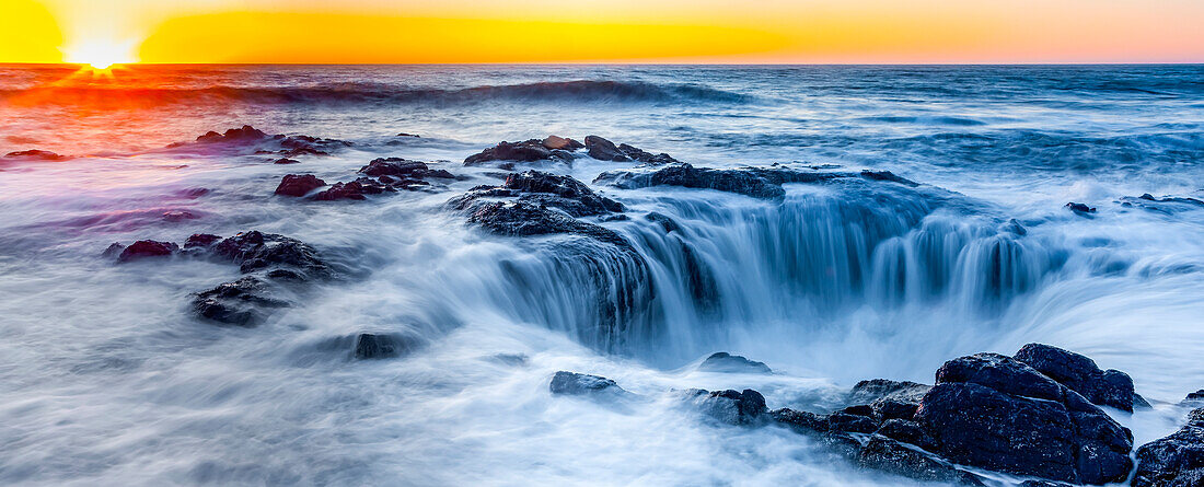 Thor's Well at sunset; Oregon, United States of America