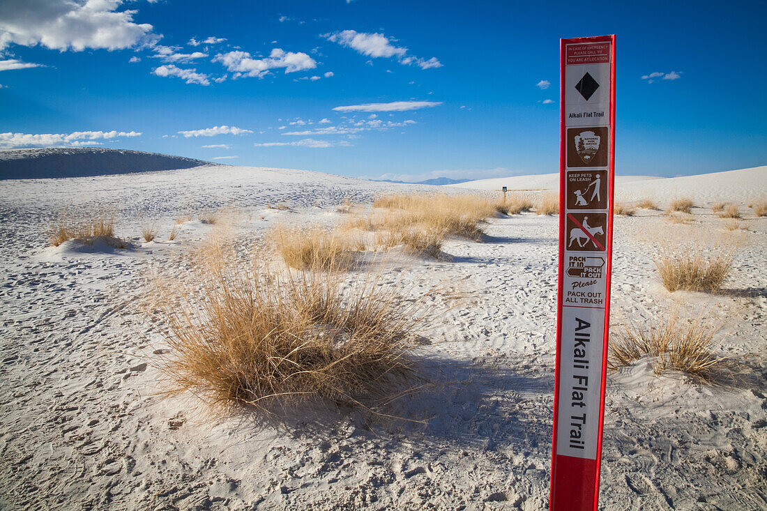 Start of Alkali Flat Trail, a hiking trail, White Sands National Monument; Alamogordo, New Mexico, United States of America