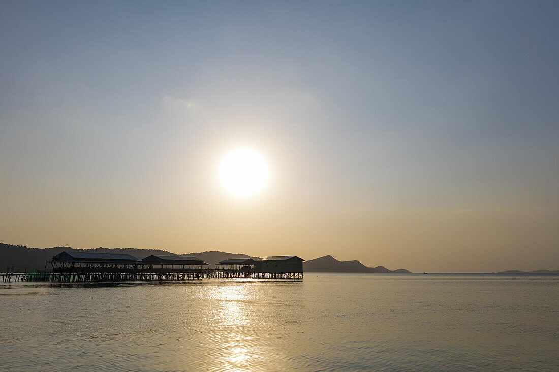 Starfish Beach with piers at sunset; Phu Quoc, Vietnam