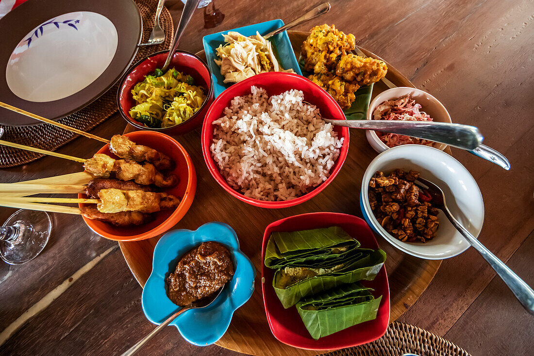 Balinese dishes served at Ruma Desa Balinese Home and Cooking Studio; Banu, Bali, Indonesia