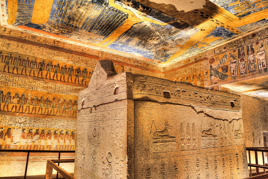 Sarcophagus in Burial Chamber, Tomb of Ramses IV, KV2, Valley of the Kings, UNESCO World Heritage Site; Luxor, Egypt