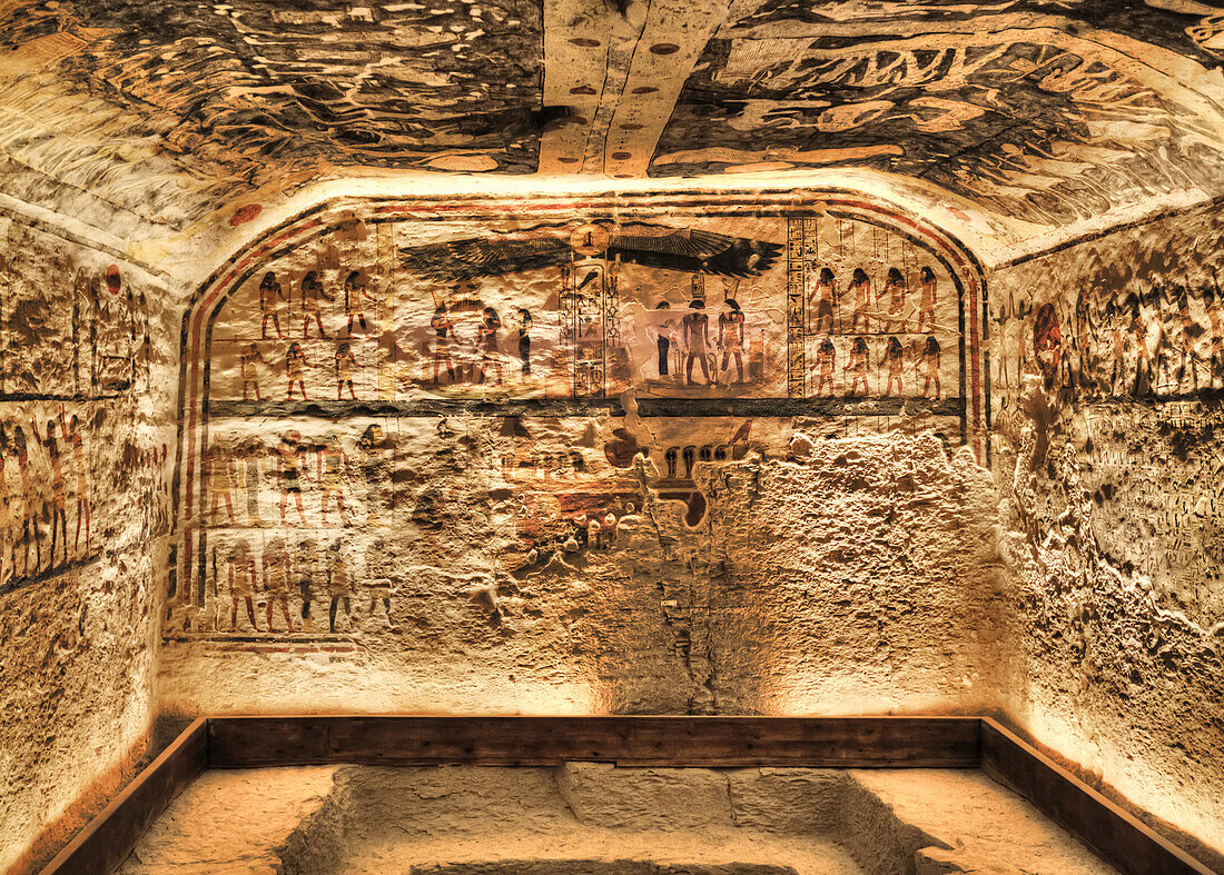 Fresken, Grabkammer, Grab von Ramses IX, KV6, Tal der Könige, UNESCO-Welterbe; Luxor, Ägypten