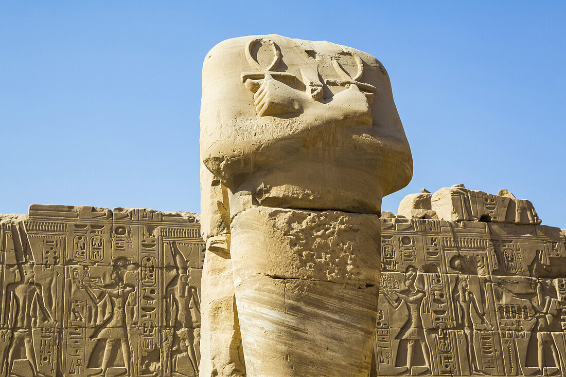 Statue of headless Pharaoh with Anks, Karnak Temple Complex, UNESCO World Heritage Site; Luxor, Egypt