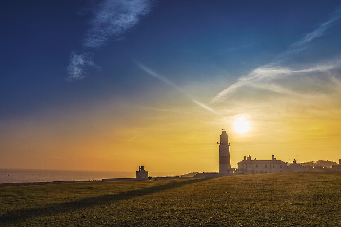 Souter Point Lighthouse on a hazy,sunny day in Marsden; South Shields, Tyne and Wear, England, United Kingdom