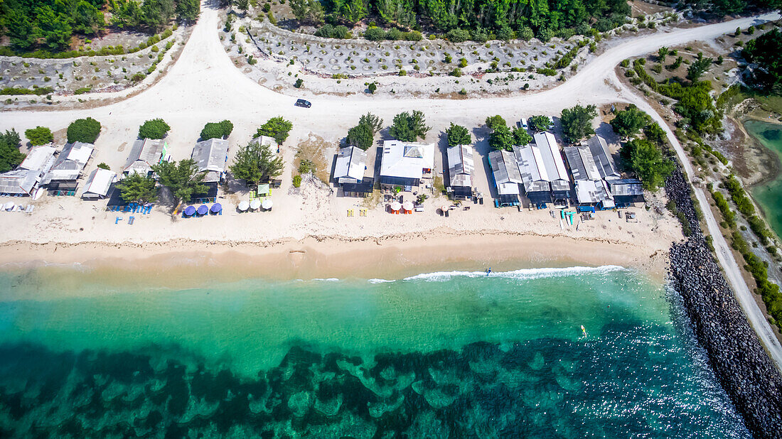 Views over the surf spot of Pulau Serangan, also known as Turtle Island in South Denpasar; Denpasar, Bali, Indonesia