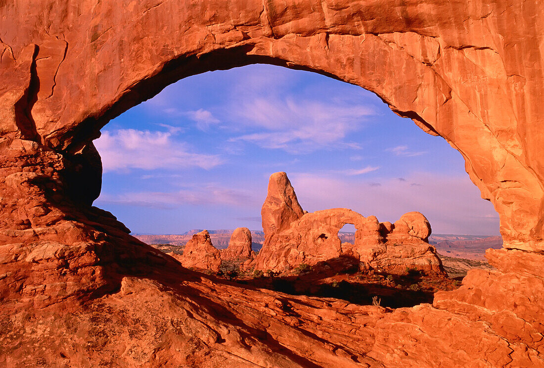 Turret Arch from North Window At Sunset Arches National Park, Utah, USA