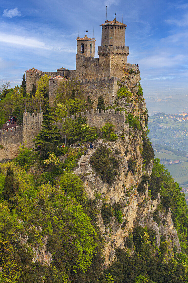 Guaita Tower on the peak of Mount Titan overlooking the city of San Morino;  Republic of San Marino, North-Central Italy