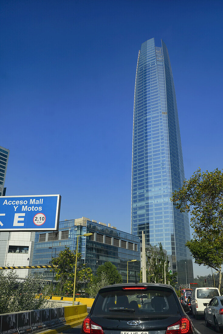 Costanera Tower, highest building of South America, in the busy Centre of Santiago de Chile; Santiago, Chile
