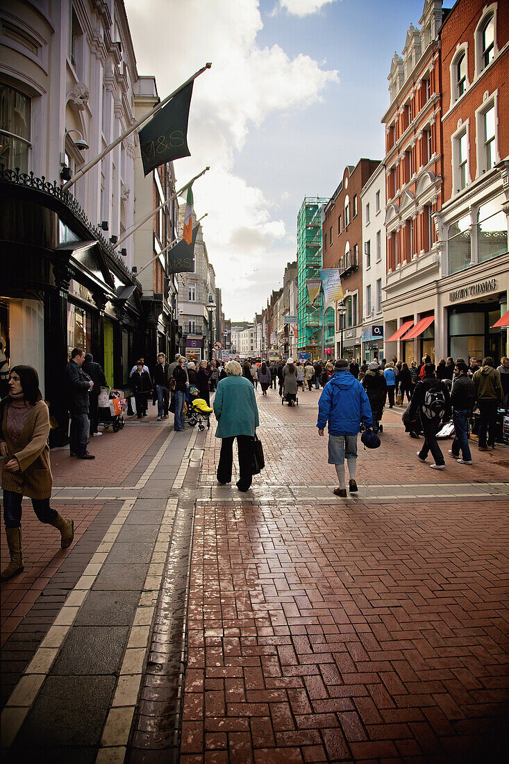 Pedestrians Walking On Grafton Street; Dublin Ireland