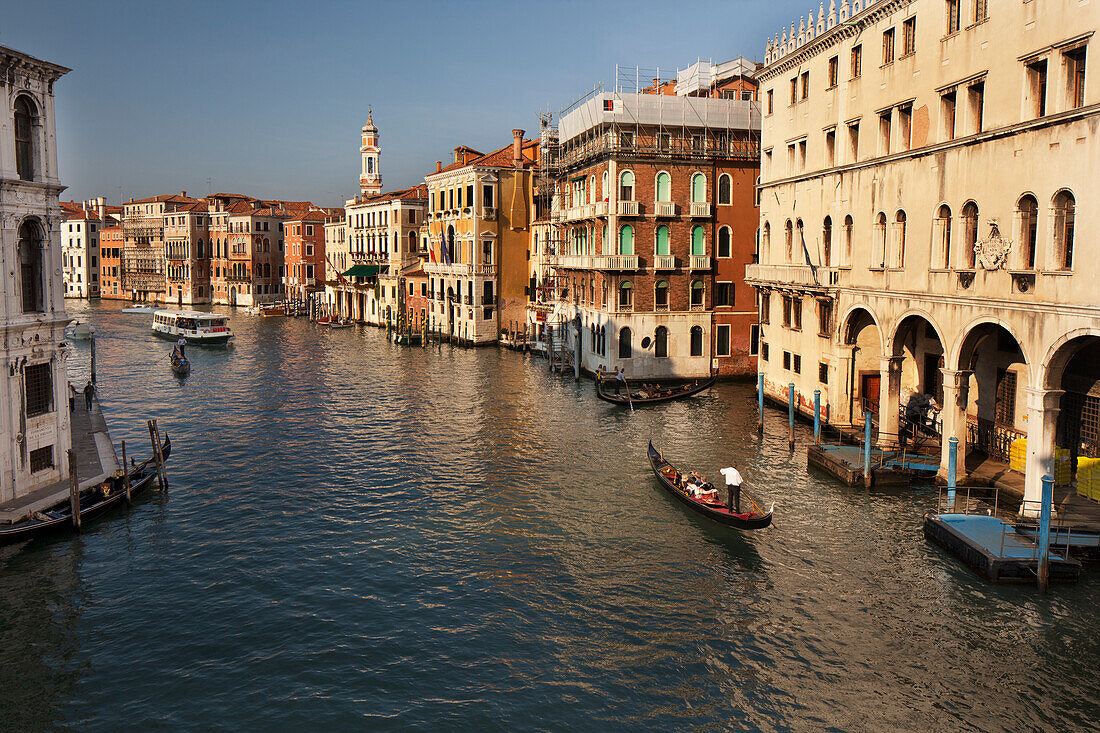 Gondola And Boat On The Grand Canal; Venice Italy