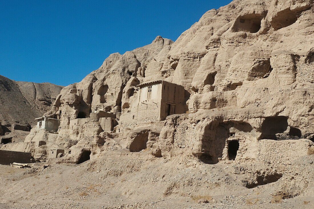 Stein- und Lehmhäuser im Aqrabat-Tal, Provinz Bamian, Afghanistan