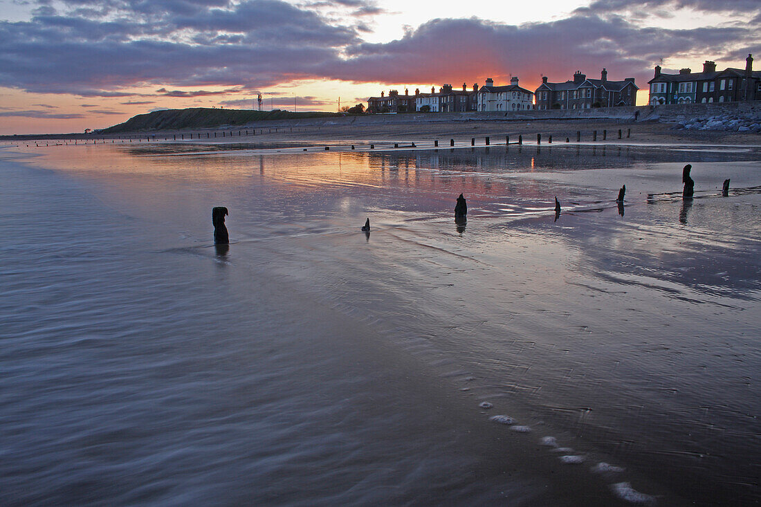 Beach Waterfront At Sunset; Youghal Beach, East Cork, Ireland