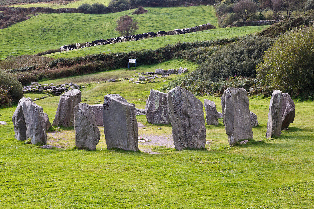 Drombeg Liegender Steinkreis; Druidenaltar in der Nähe von Glandore; Grafschaft Cork Irland