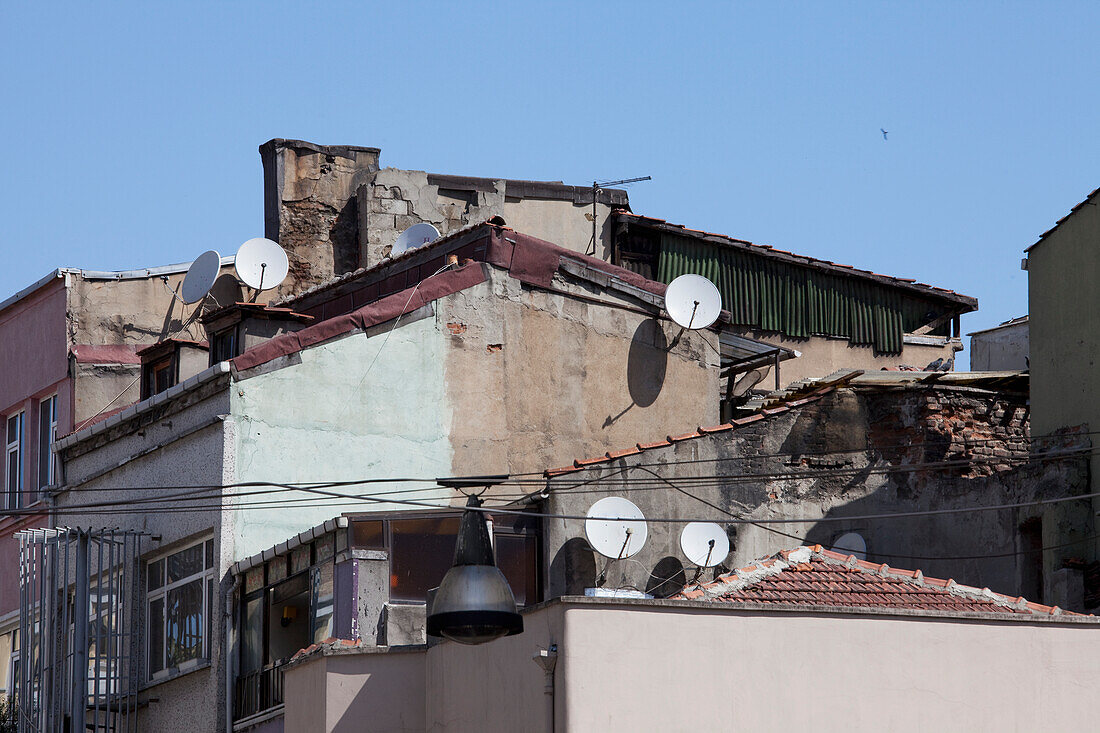 Rundown Buildings With Satellite Dishes; Istanbul Turkey