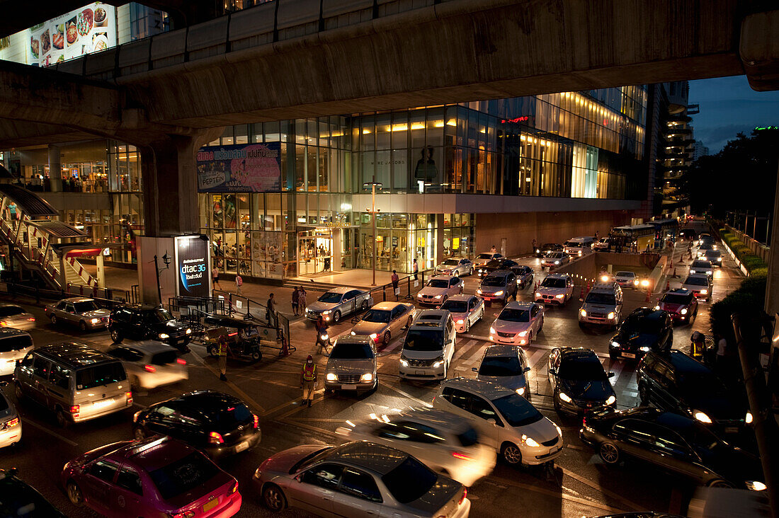 Busy Streets At Night; Bangkok Thailand