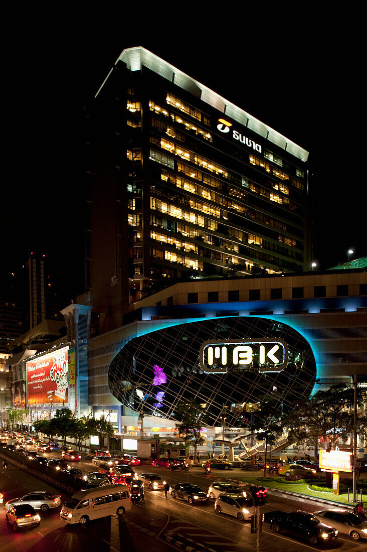 Mbk Centre And Traffic At Night; Bangkok Thailand