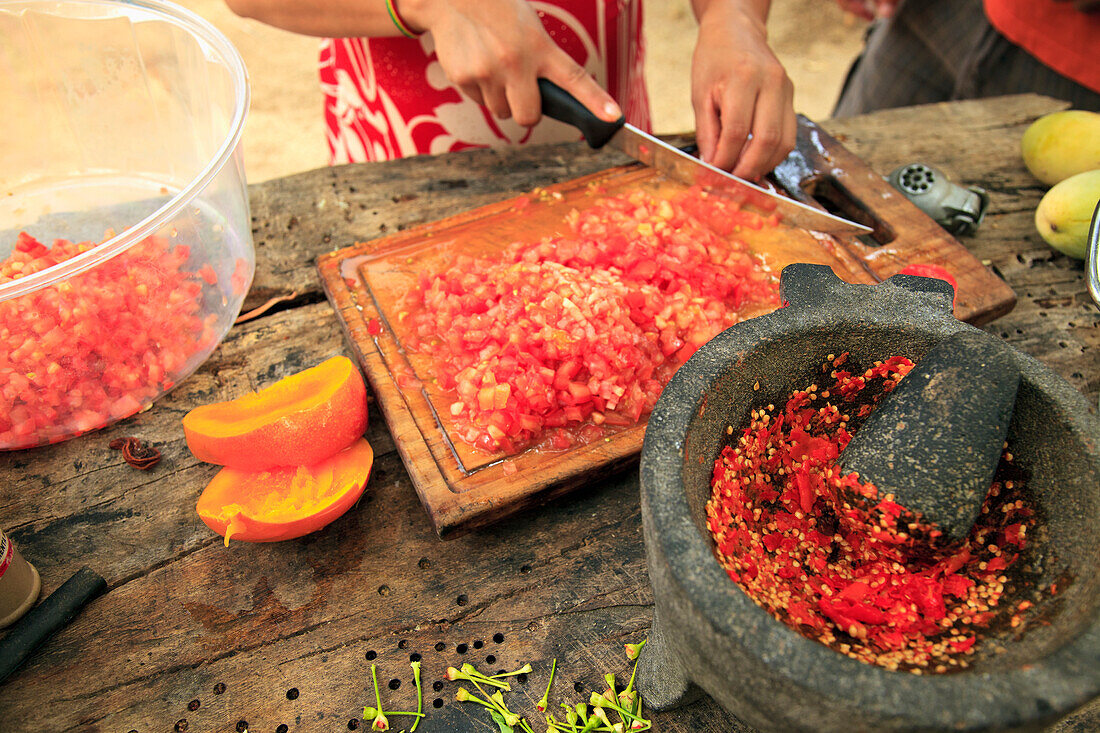 Homemade Salsa Preparation At Sierra La Laguna Near Los Cabos Area; San Jose Del Cabo Baja California Mexico