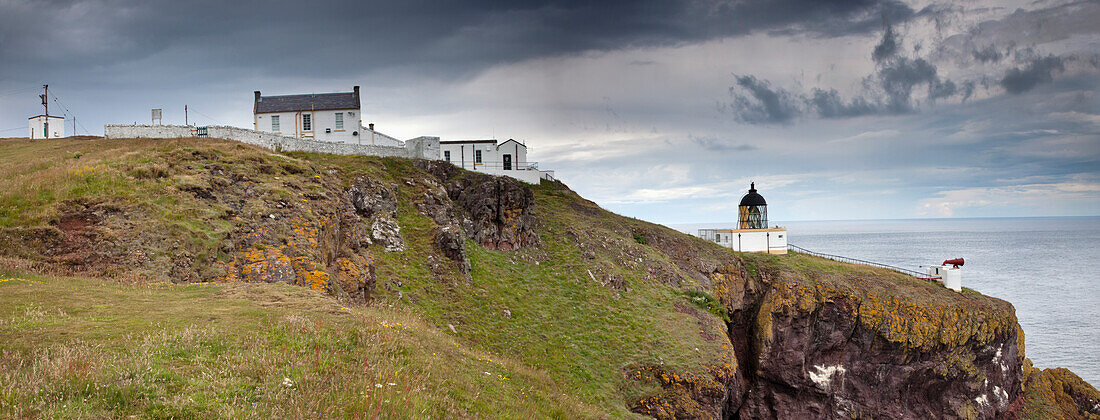 Leuchtturm und Nebelhorn entlang der Küste; St. Abb's Head Scottish Borders Schottland