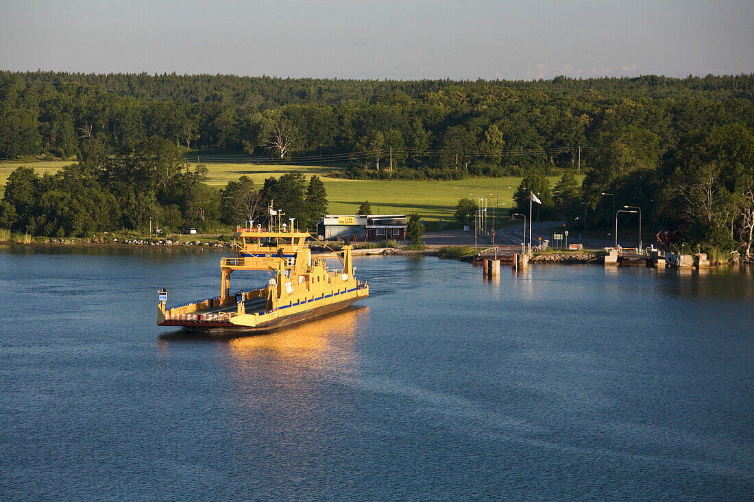 A Boat In The Water At The Entrance Of The Fjord; Stockholm, Sweden