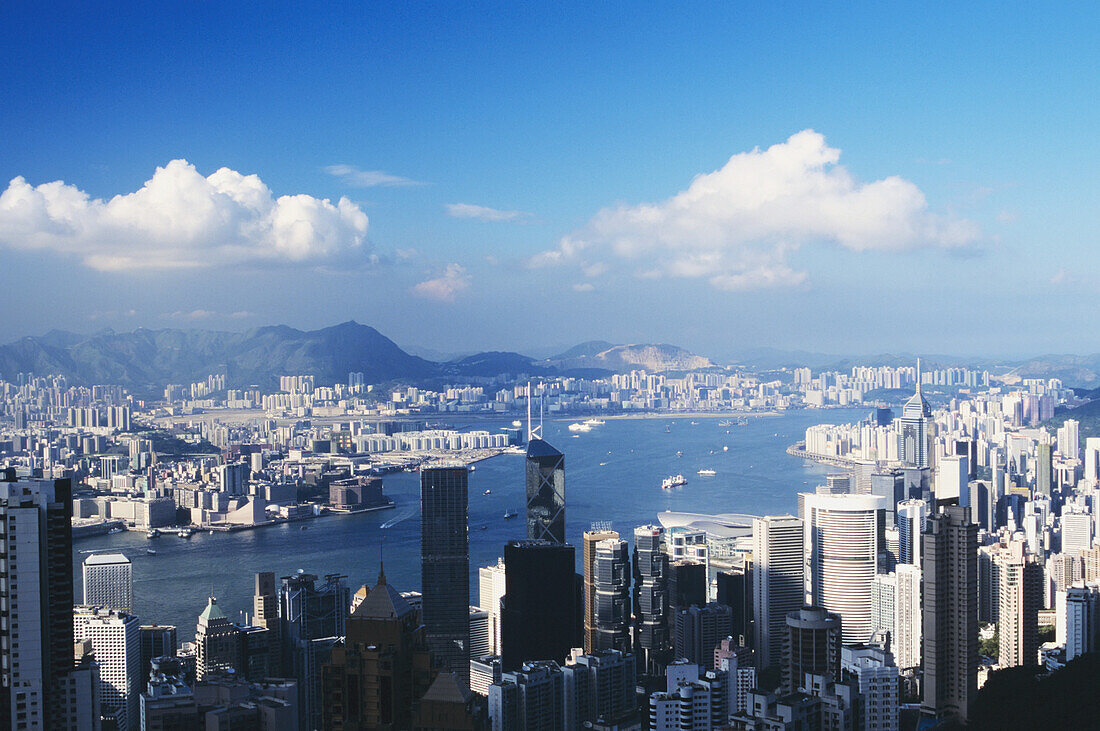 China, Luftaufnahme des Geschäftsviertels; Hongkong.
