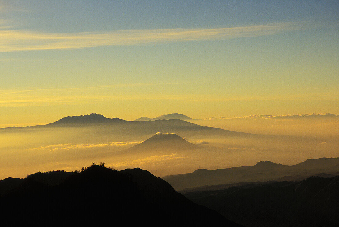 Indonesia, Java, Bromo Tengger Semeru National Park, Scenic Overview Of Area, Misty Sky