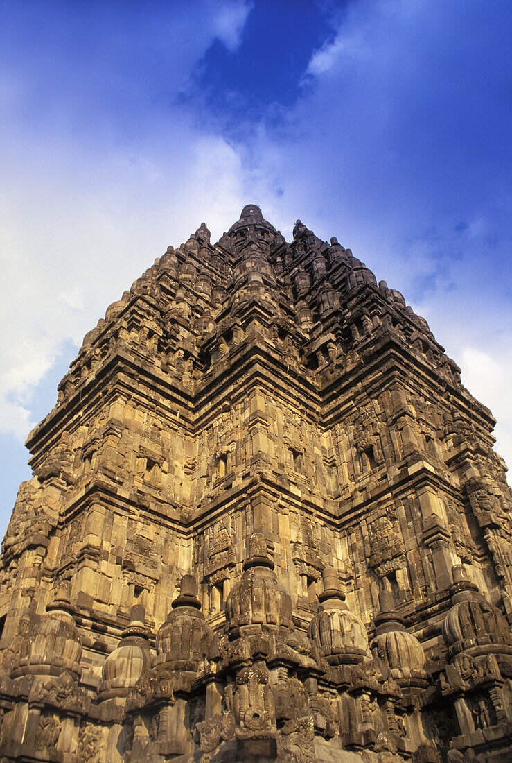 Indonesia, Java, Prambanan, Hindu Temple Upward View Of Stone Architecture