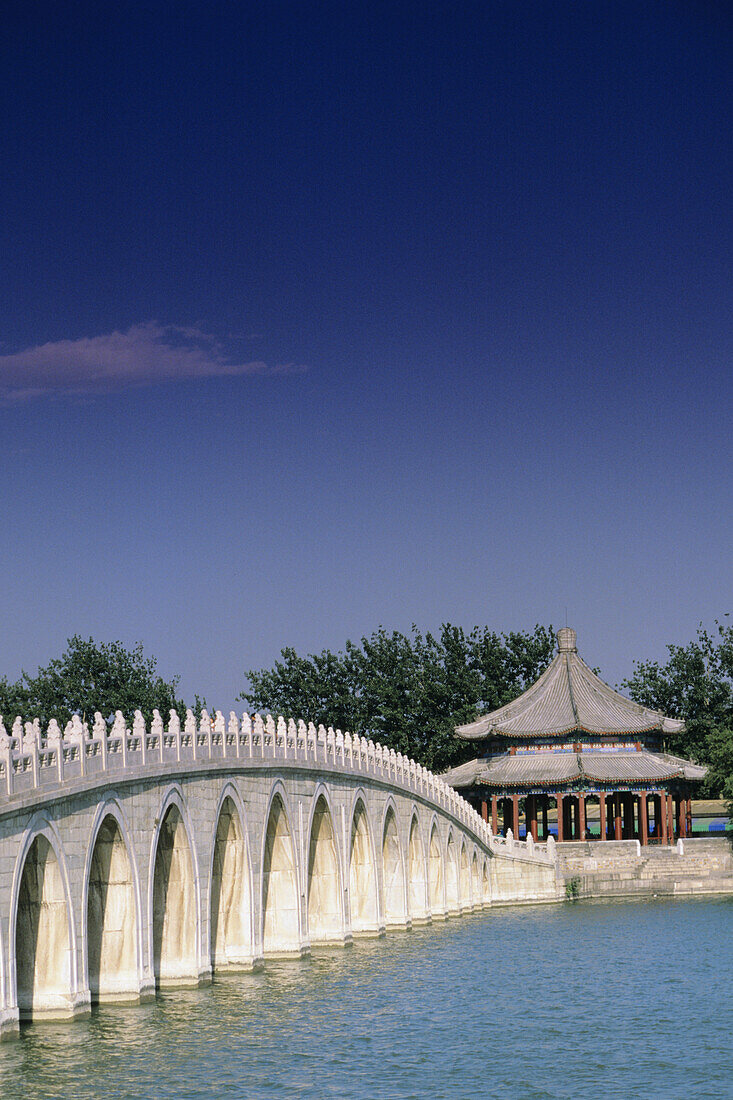 China, Summer Palace, Seventeen Arch Bridge, Looking Across To Outdoor Pavilion