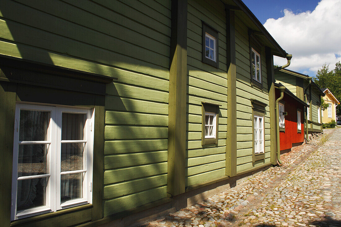 Painted Wooden Houses In The Old Town; Porvoo Finland