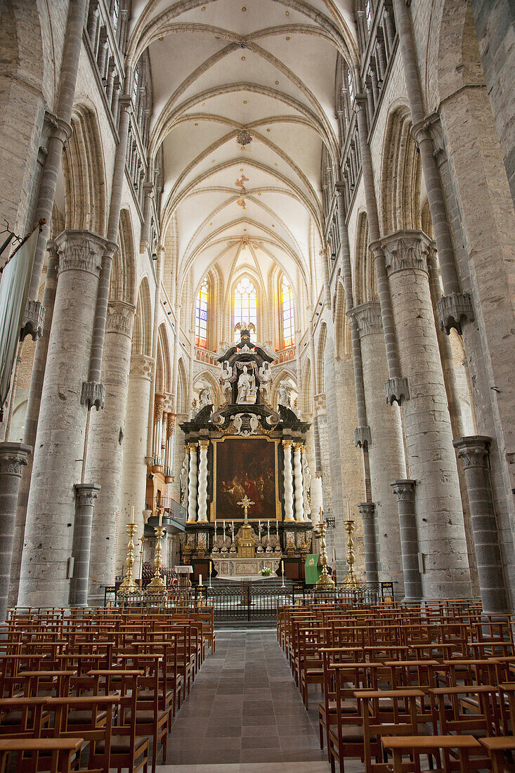 Aisle And Alter In Saint Nicholas Church; Ghent Oost-Vlaanderen Belgium