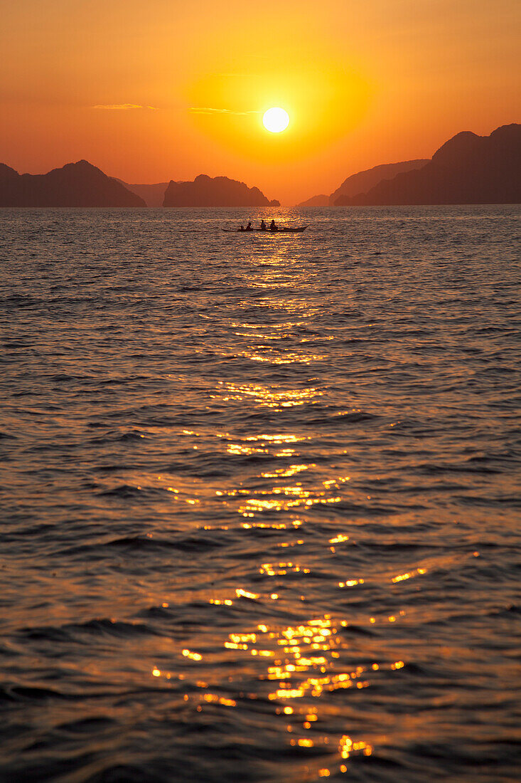 Sunset Over The Mountainous Coast; Corong Corong Bacuit Archipelago Palawan Philippines