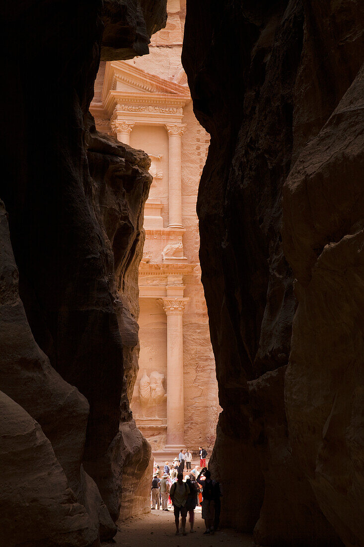 Tourists Visit The Treasury In The Nabatean City; Petra Jordan