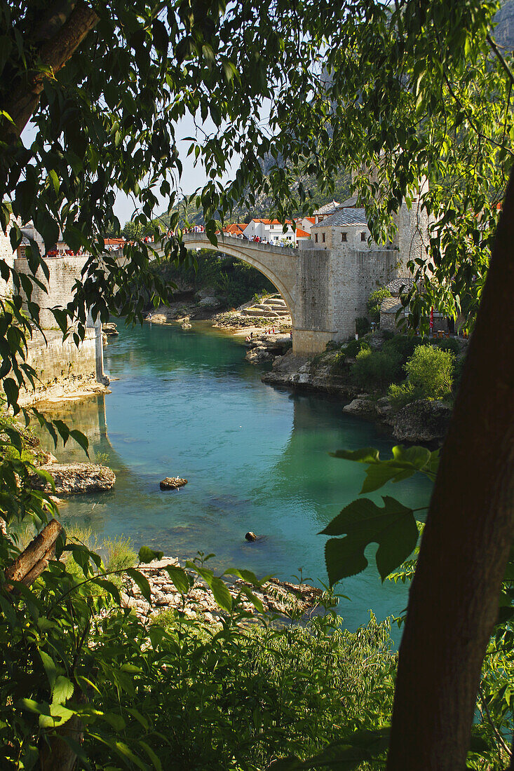 Stari Most Or Old Town Bridge Over The River Neretva; Mostar Muslim-Croat Federation Bosnia And Hercegovina