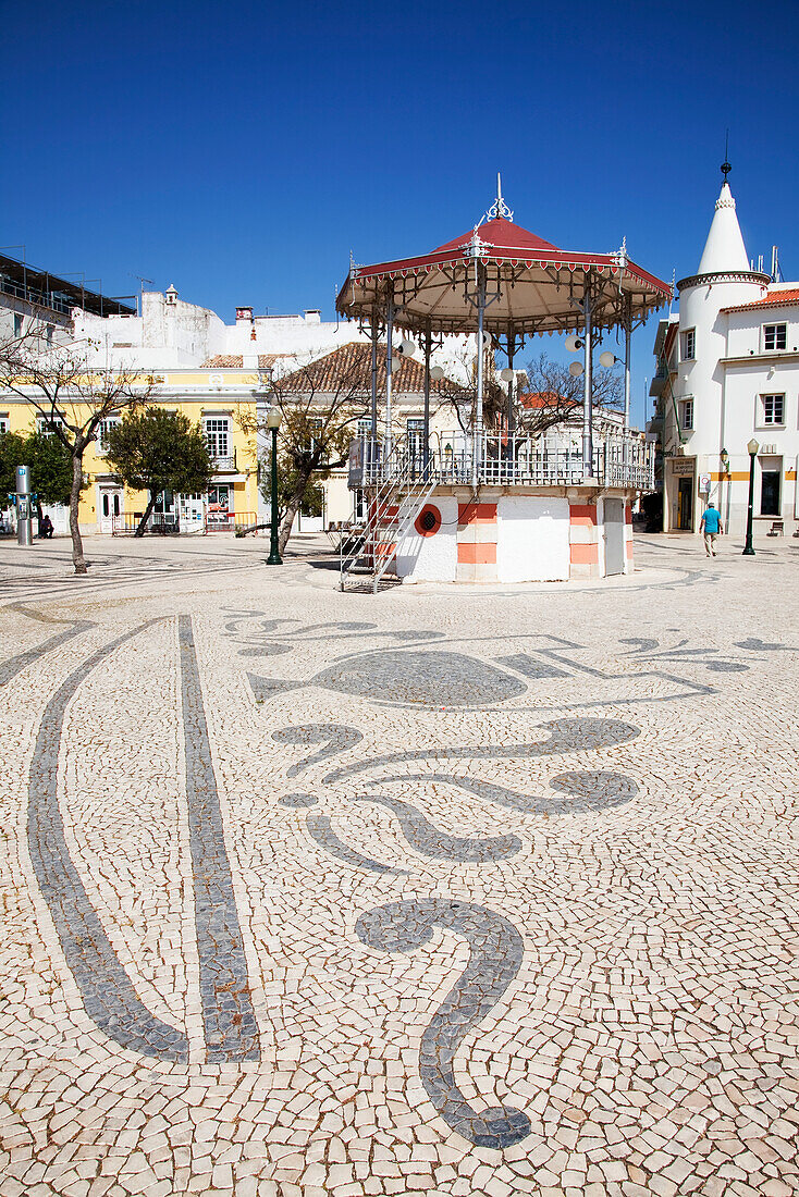 Designs In The Tiled Ground In The Town Square; Faro Algarve Portugal