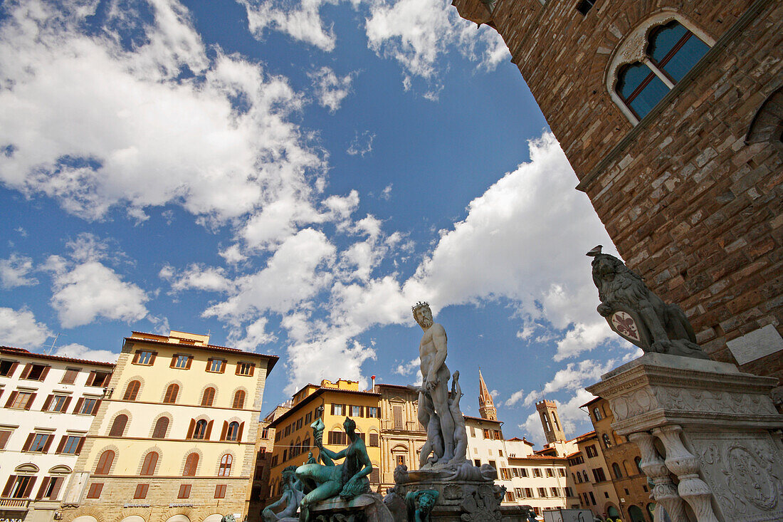 Neptune Statue In Piazza Della Signoria; Florence Italy