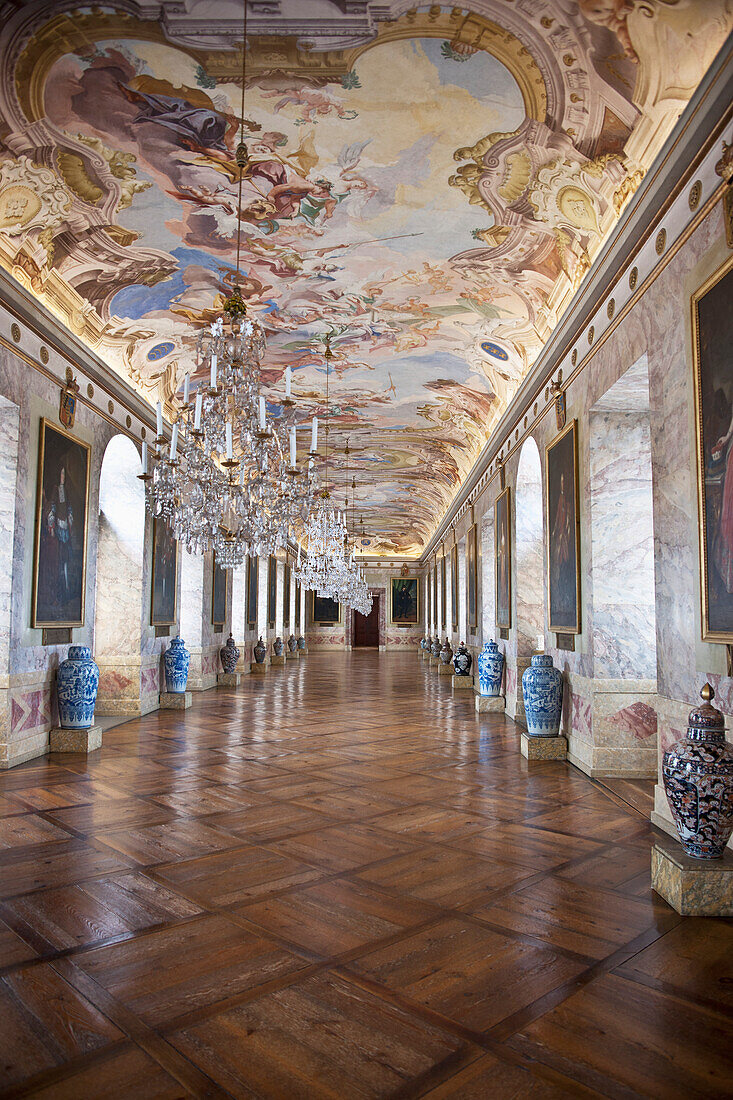 Oriental Vases In The Hallway Of Ludwigsburg Palace; Ludwigsburg Baden-Wurttemberg Germany