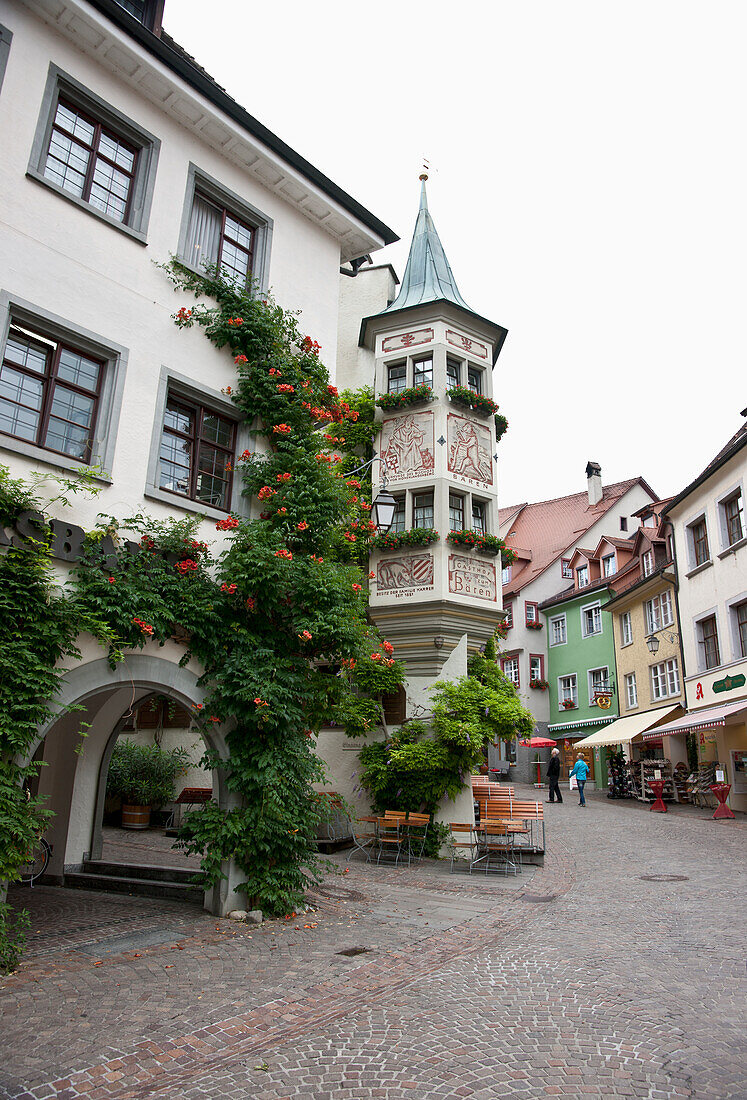 Pedestrians Walking In The Old Town; Meersburg Baden-Wurttemberg Germany